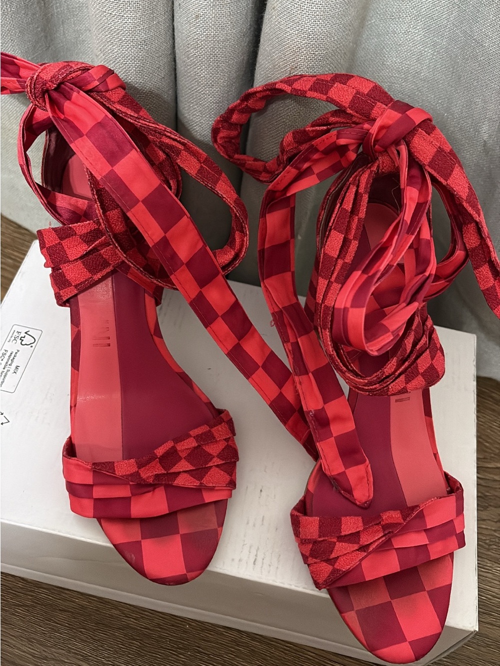 Gianni Bini Red Checkered Lace-Up Heels